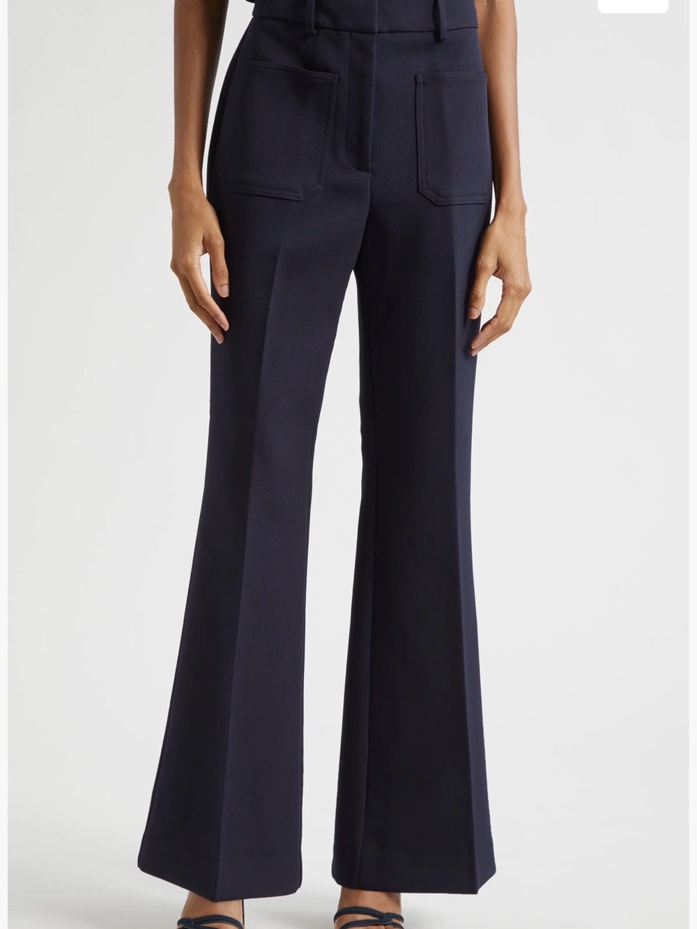 Reiss Navy Flare Trousers with Patch Pockets